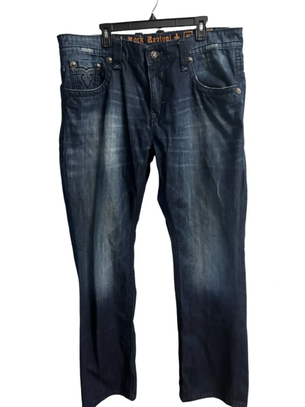 Rock Revival Curtis Straight Men’s Blue Jeans Dark Wash 40X32”